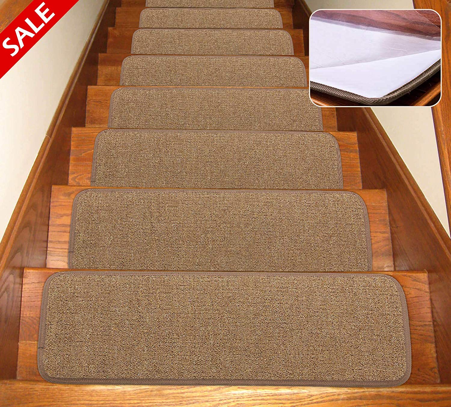 QTWW 15x Stair Mats Two-sided Adhesive Tapes 900g/m² Non-slip Step Carpet Tread Rug Protector Grey 56x20cm 