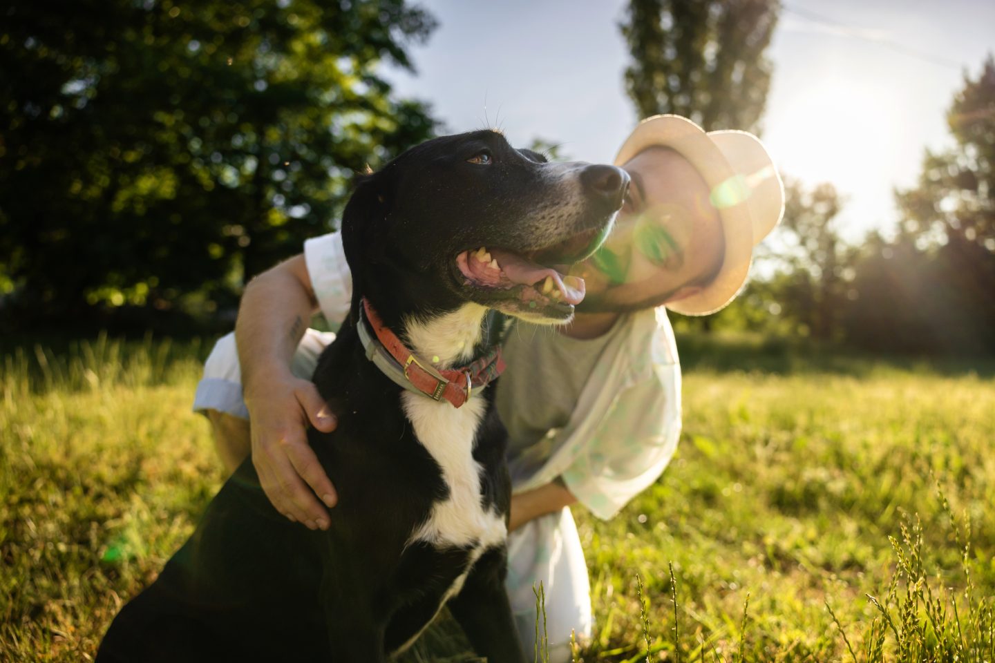 Portrait of dog and his owner